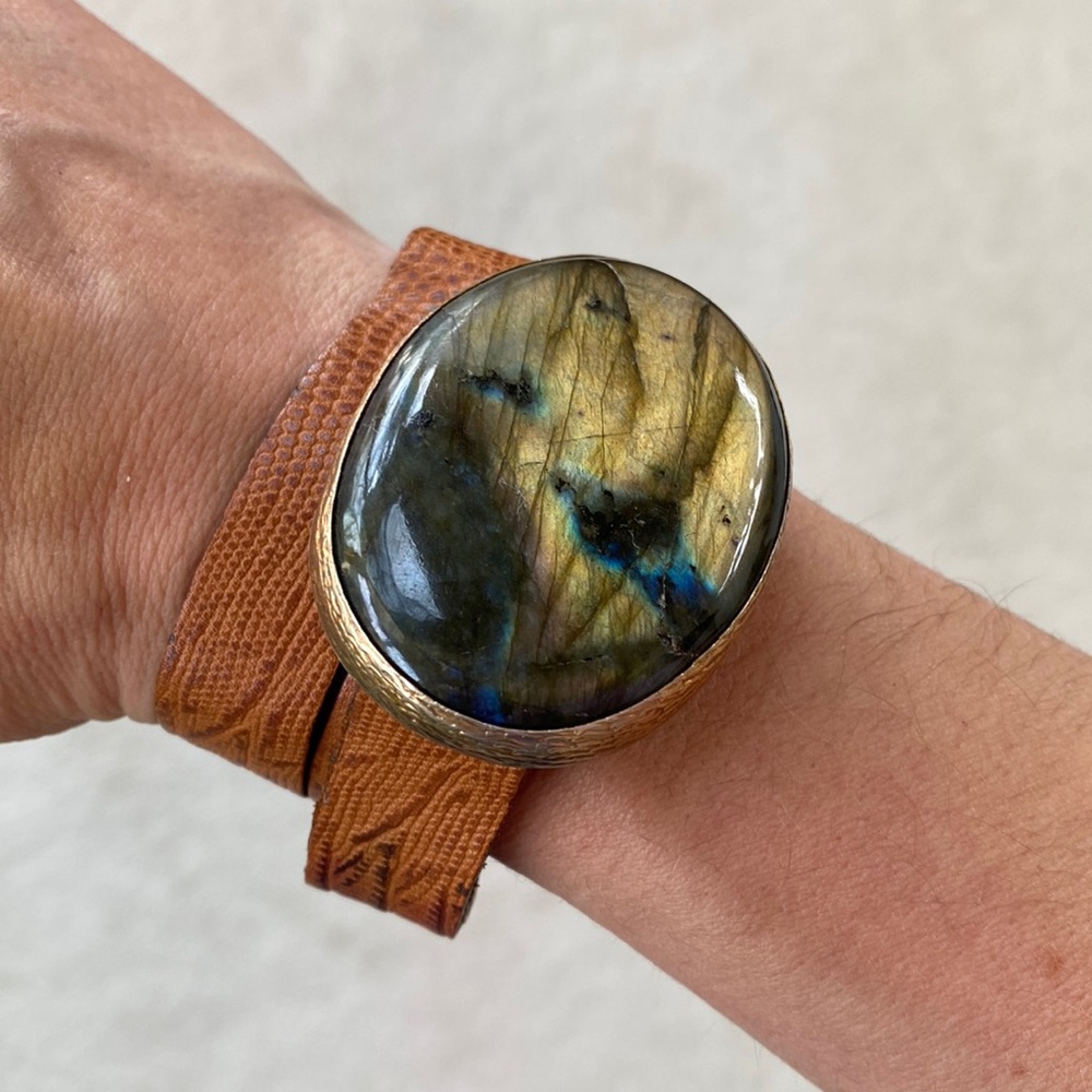 Vita New York Gold Gemstone Leather Labradorite Belt Bracelet